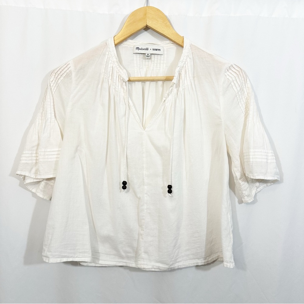 Madewelll X Warm Pintuck Tie Neck Top - Picture 4 of 12